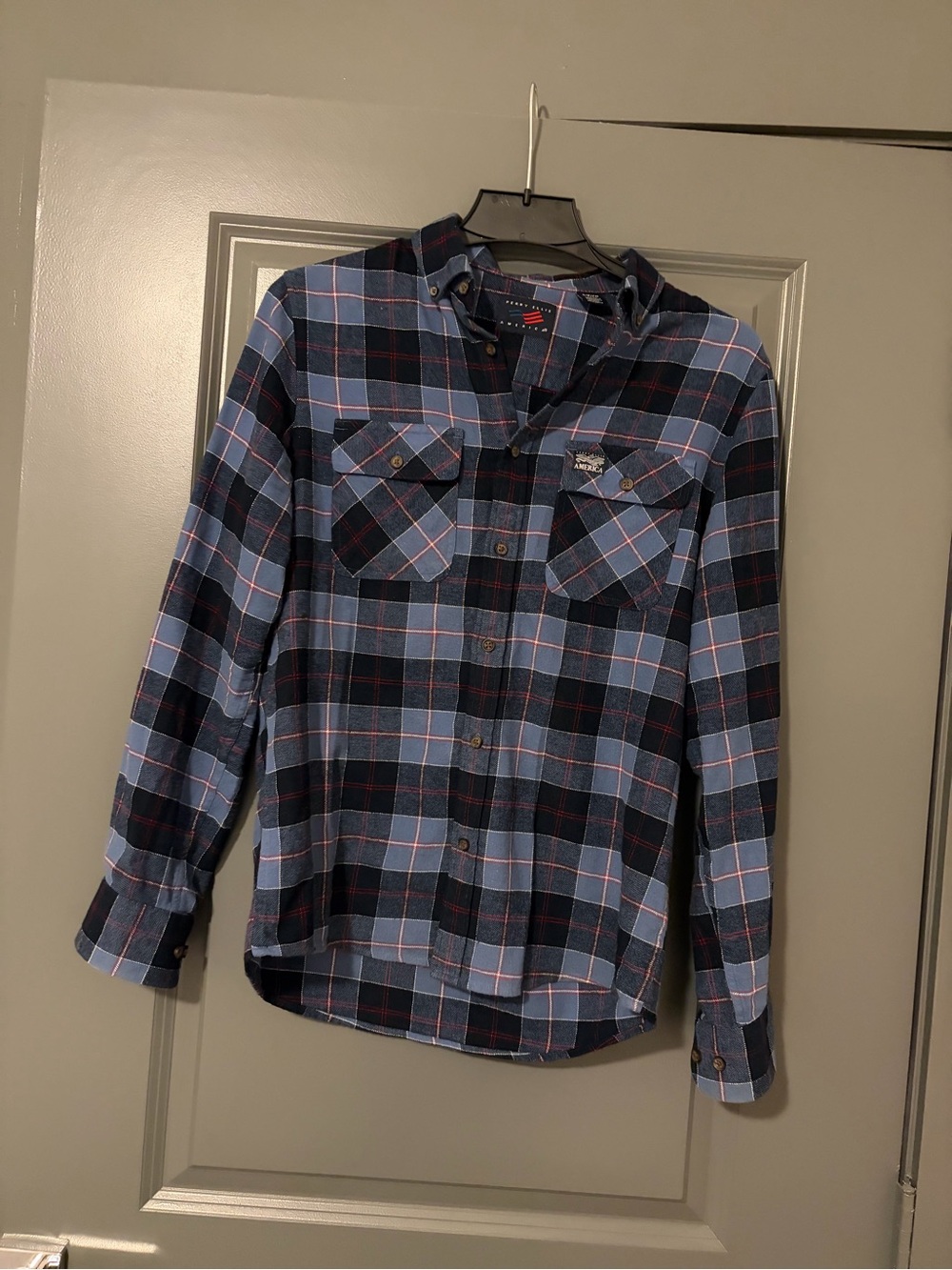 Men's Blue and Black Plaid Flannel Shirt